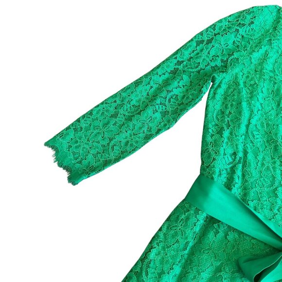 Diane Von Furstenberg DVF Julianna Lace Wrap Dress Green 3/4 Sleeve Size 10 - Picture 3 of 15